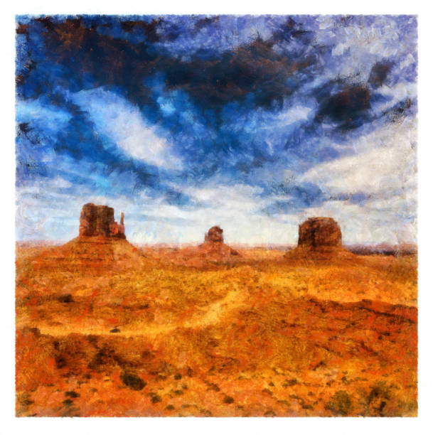 monument valley, utah - digitale manipulation - merrick butte stock-grafiken, -clipart, -cartoons und -symbole