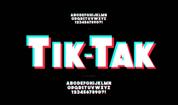 Vector font bold glitch effect style Vector font bold glitch effect style for decoration, party poster, t shirt, logo, promotion, book, card, sale banner, printing on fabric. Cool font modern typography. Trendy typeface.10 eps marker font alphabet stock illustrations
