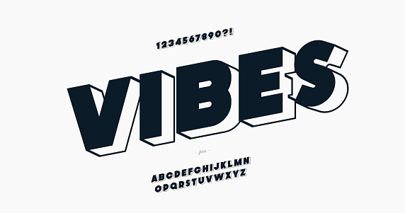 Vector vibes font modern style trendy typography for decoration, logo, summer party poster, t shirt, book, card, banner, printing, stamp. Cool alphabet. Trendy typeface. 10 eps