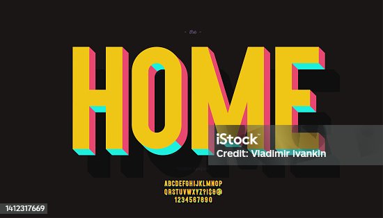 istock Vector home font 3d bold color style 1412317669