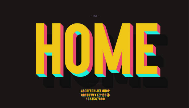 Vector home font 3d bold color style Vector home font 3d bold color style modern typography for infographics, motion graphics, video, promotion, decoration, logotype, party poster, t shirt, book, animation, banner, game, printing. 10 eps marker font alphabet stock illustrations