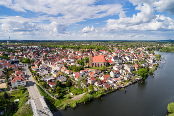 Aerial view Fuerstenberg an der Oder, Brandenburg, Germany stock photo