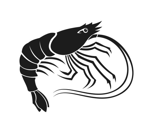 Shrimp silhouette - cut out vector icon Stylized shrimp, prawn cut out vector silhouette fish farm icon stock illustrations