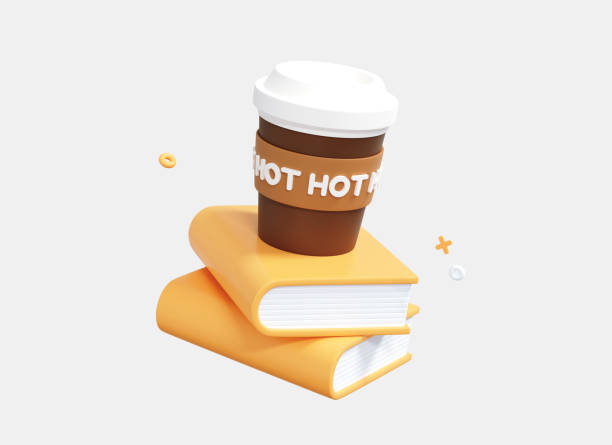 istock 3D Coffee paper cup and stack of books. Education and learning concept. Coffee break at school or library. Office work. Cartoon creative icon design isolated on white background. 3D Rendering 1412329482