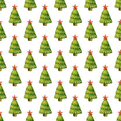 Seamless pattern of Christmas trees with star. Christmas pattern