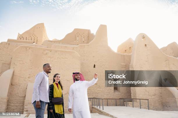 Tourists Admiring Restored Ruins Of Atturaif Near Riyadh Stock Photo - Download Image Now