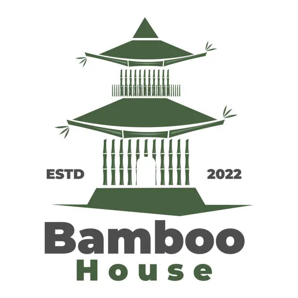 Vector illustration of Stacked Chinese Bamboo House Vector Illustration