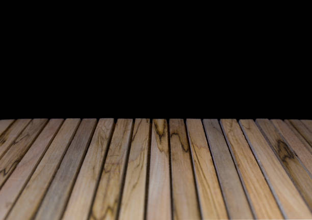 istock Natural wood flooring Empty with black background. 1412334109