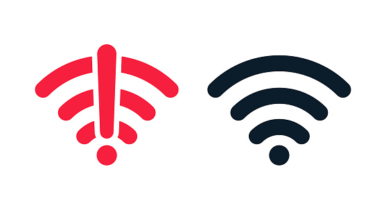 Wireless wifi vector icon no signal and signal flat design set. On and no wifi internet signal symbols set in black color isolated on white background. 10 eps