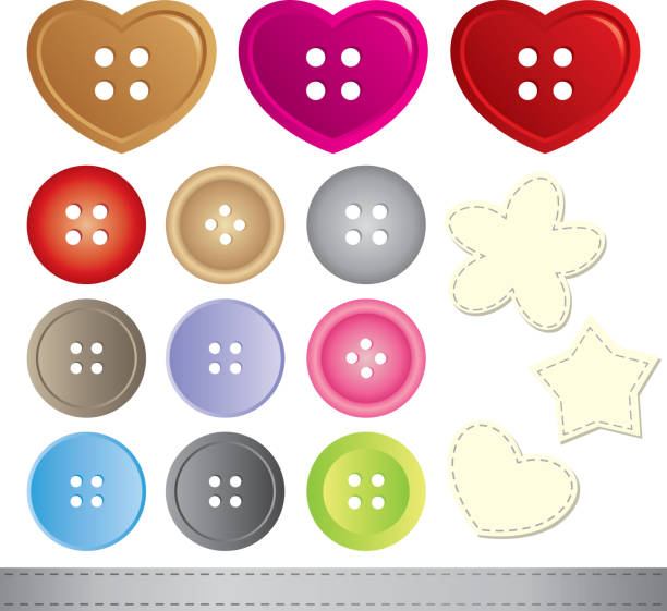 Arrangement of shaped four hole buttons and stitched items vector art illustration