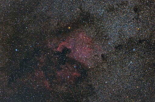 Milky Way in the constellation of Cygnus and the  North America nebula. Night sky chart and  stars background