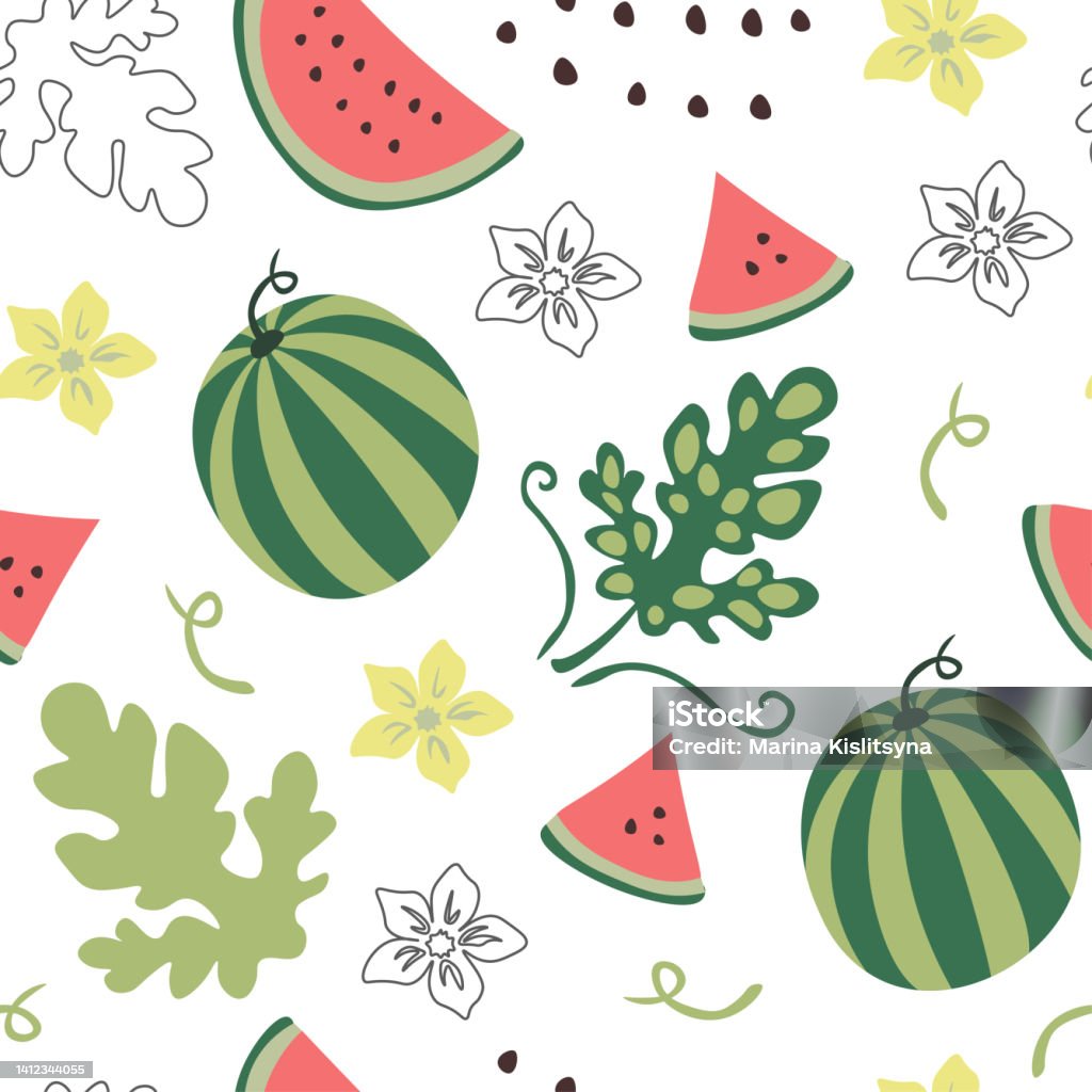 Wattermelon Pattern Watermelon Pattern With Line Art Elements Stock Illustration - Download ...