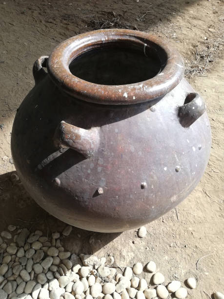 istock Ceramic pottery in brown color placed on the floor during a sunny day 1412345029