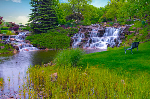 istock Waterfall- with bench in Fishers-Hamilton County Indiana 1412345530