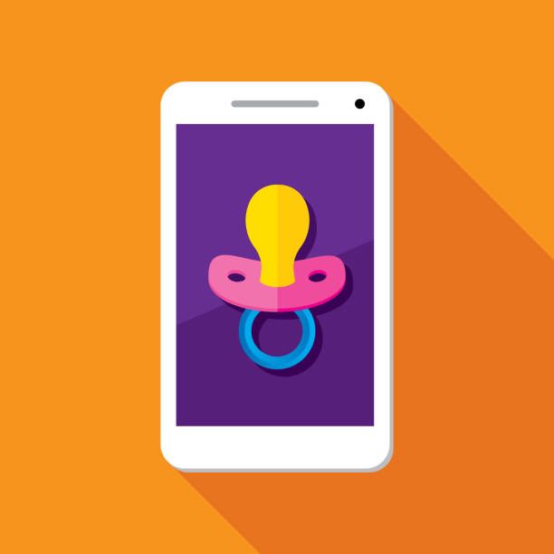 schnuller smartphone icon flat - beißring stock-grafiken, -clipart, -cartoons und -symbole