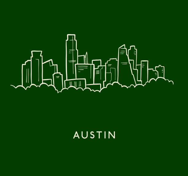 illustrations, cliparts, dessins animés et icônes de esquisse austin skyline - austin texas skyline texas cityscape