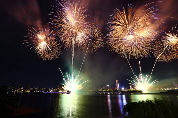 istock The famous beautiful Dadaocheng fireworks show at night 1412352973
