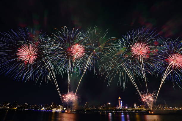 istock The famous beautiful Dadaocheng fireworks show at night 1412352975