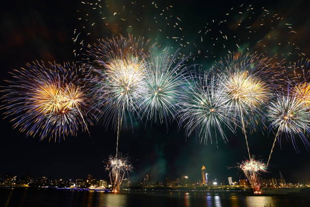 istock The famous beautiful Dadaocheng fireworks show at night 1412352978