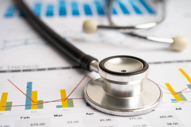 istock Stethoscope on chart and graph paper, Finance, Account, Statistics, Investment, Analytic research data economy and Business company concept. 1412353535