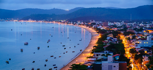 Nighttime view of Praia do Canto Grande in Bombinhas, Brazil