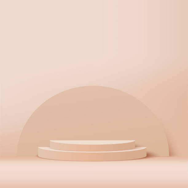 istock 3d cream color podium and minimal cream color wall scene. 3d podium minimal abstract background. Vector 1412362430