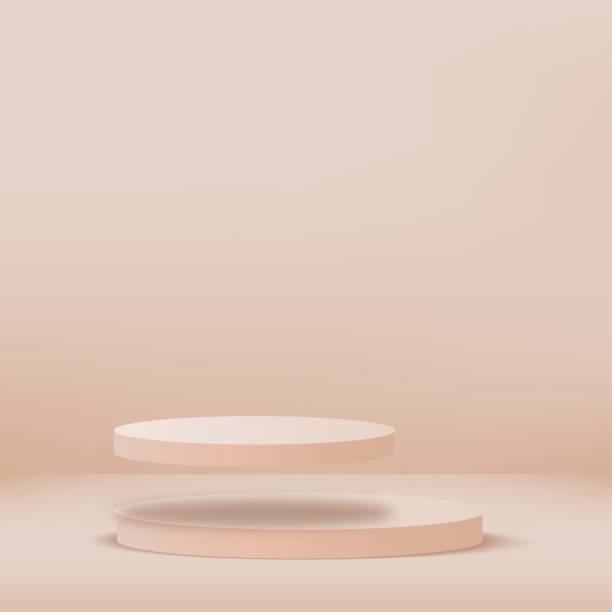 istock 3d cream color podium and minimal cream color wall scene. 3d podium minimal abstract background. Vector 1412362449