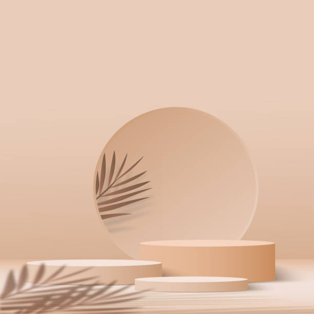 istock 3d cream color podium and minimal cream color wall scene. 3d podium minimal abstract background. Vector 1412362490