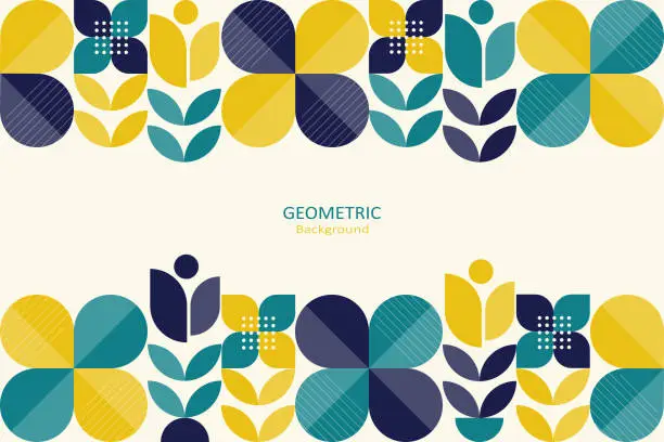 Vector illustration of Abstract geometric background, template flat design of mosaic pattern with the simple shape of circles, dots, and lines. Landing page design.