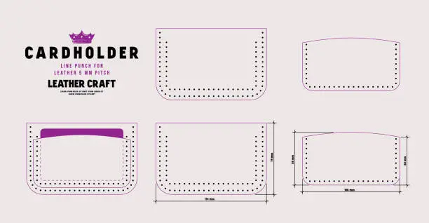 Vector illustration of Leather craft sewing pattern for cardholder