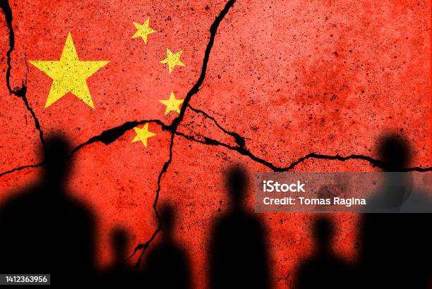 Flag Of China Painted On A Cracked Wall Chinese Real Estate And Debt Crisis Stock Photo - Download Image Now