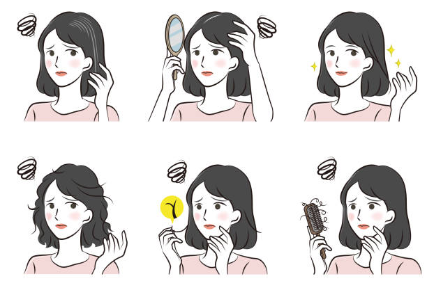 kobieta z problemami z włosami i kobieta z pięknym zestawem włosów ilustracja - czesać stock illustrations