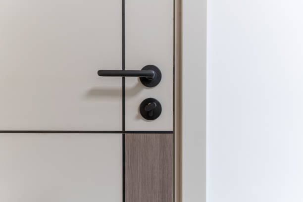 Block striped room door and black door handle