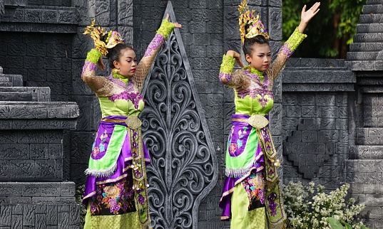 Kediri, East Java, Indonesia - April 28th, 2022 : Indonesian perform genjring party dance to celebrate world dance day