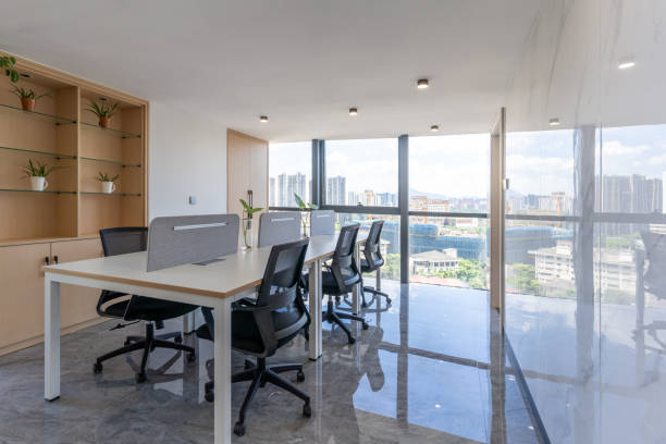 istock Newly decorated simple and bright office space 1412365288