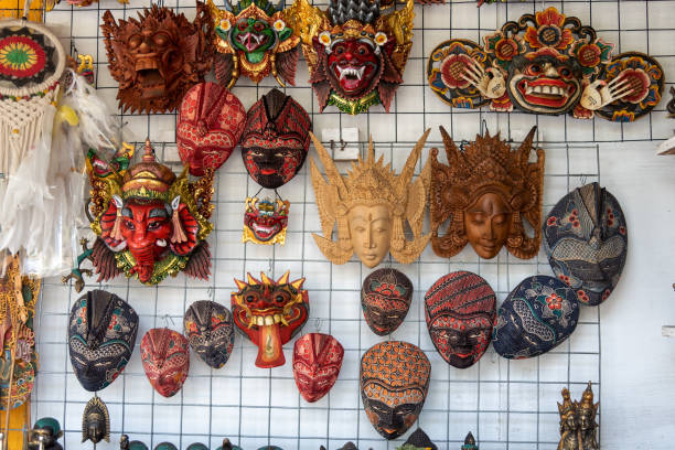 istock Traditional handicraft puppets mask souvenir retail display 1412365489