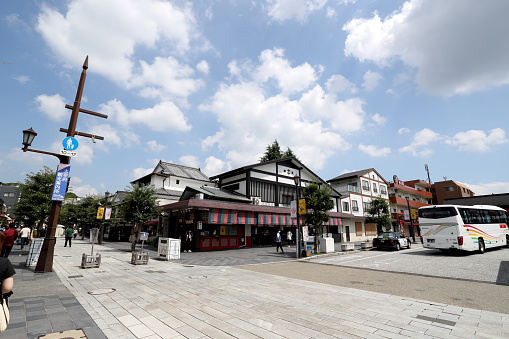 Fukuoka, Japan - July 22, 2022: The shopping street in Dazaifu nearly Tenmengu Shrine, Fukuoka, Japan,