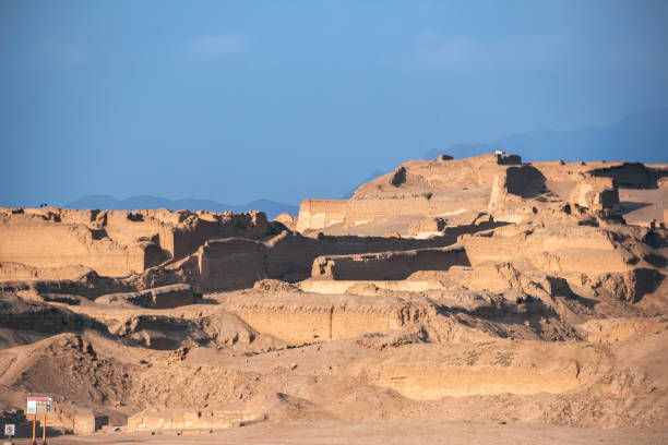 Pachacamac Sanctuary, an ancient archaeological site on the Pacific coast south of Lima, Peru. Sun Temple stock photo