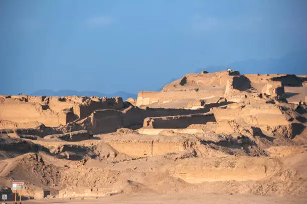 Photo of Pachacamac Sanctuary, an ancient archaeological site on the Pacific coast south of Lima, Peru. Sun Temple