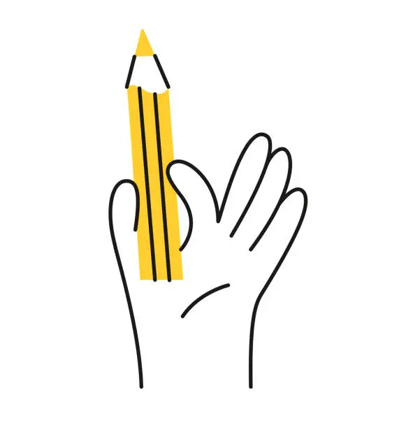 Vector illustration of Hand holding pencil