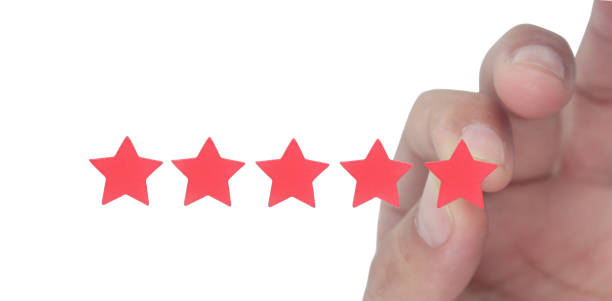 istock Rise on increasing five stars in human hand, Increase rating 1412371319