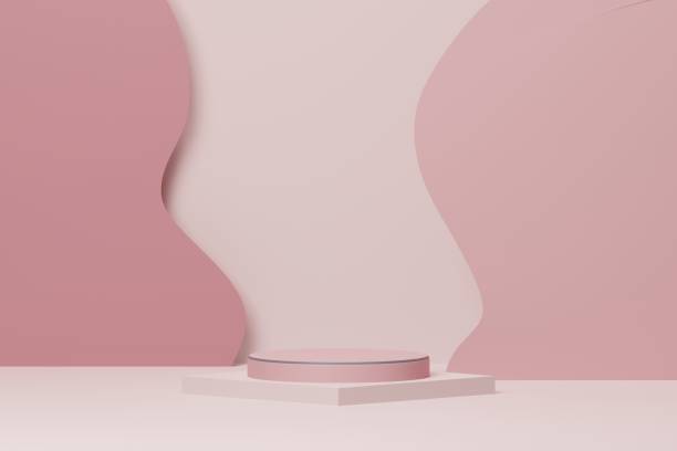 istock Pink cylinder podium or stand on background. Cosmetic product display showcase. 3d rendering 1412374878