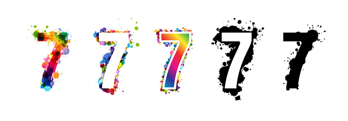 Number Emblems 7 Numbers With Rainbow And Black Paint Splash Decorative Elements ...