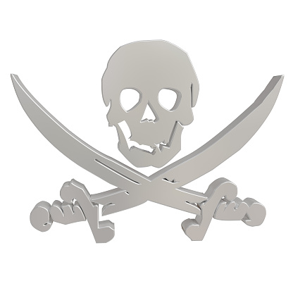 3D illustration skull symbol isolated on white background with clipping path.