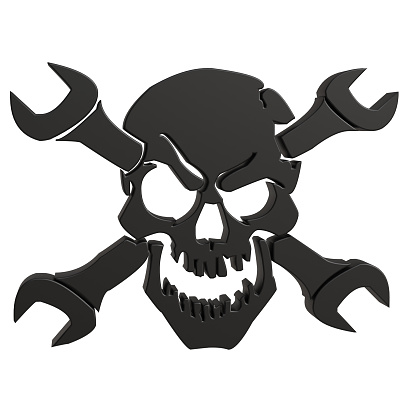 3D illustration skull symbol isolated on white background with clipping path.