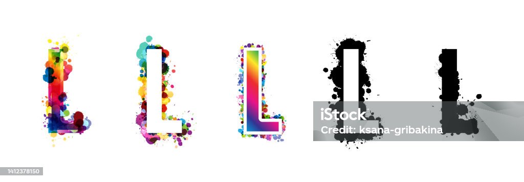 L Lettering Colorful L Letters With Rainbow And Black Paint Splash Decorative Elements ...
