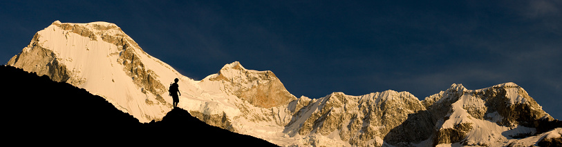 Stunning shaped sharp mountain ridge and peak seen from Gorakshep, Nepal.