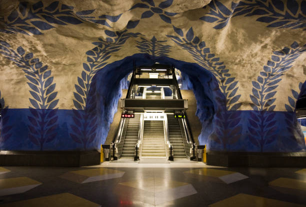 Œuvre d’art dans la station de métro Kungstradgarden, Stockholm, Suède, Scandinavie, Europe - Photo