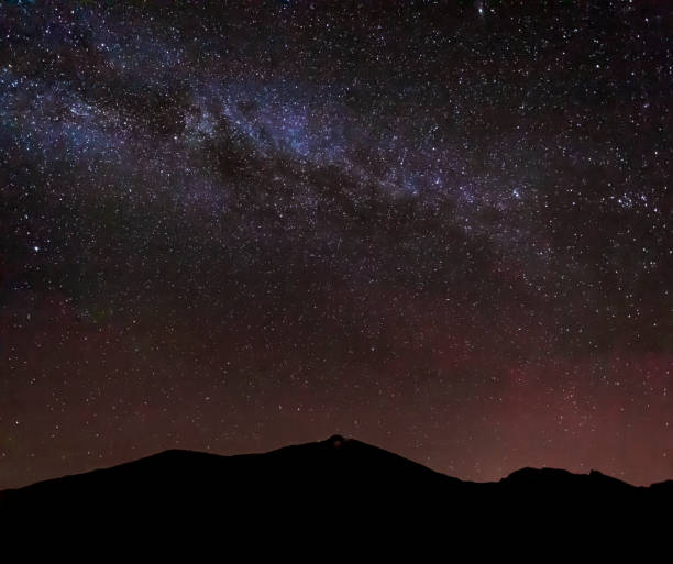 View of the Milky Way over El Teide volcano, El Teide National Park, UNESCO World Heritage Site, Tenerife, Canary Islands, Spain, Atlantic, Europe stock photo