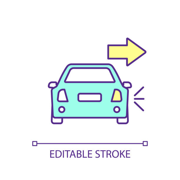 Right blinker RGB color icon Right blinker RGB color icon. Direction indicator lamp. Turn signal. Automotive lighting. Lane change. Isolated vector illustration. Simple filled line drawing. Editable stroke. Arial font used clip art of illuminated letter a stock illustrations